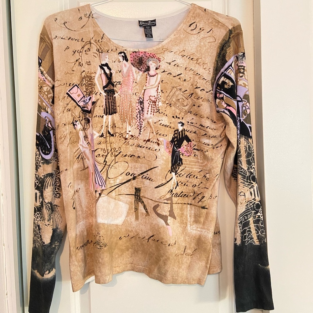 Classy beaded graphic top!